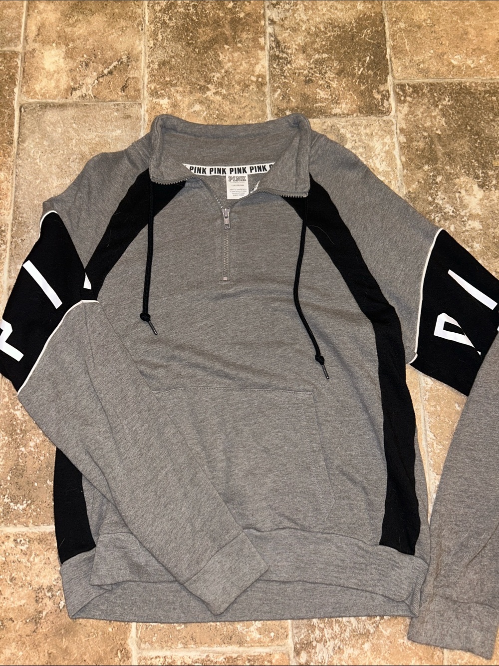 PINK Victoria's Secret Gray and Black Half-Zip Pullover